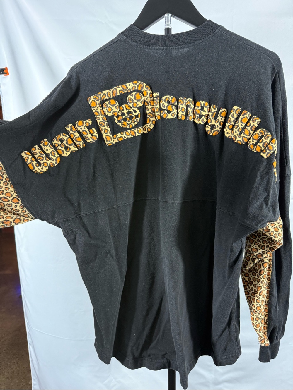 Disney Spirit Jersey Leopard Mickey Mouse Long Sleeve Shirt Black Medium